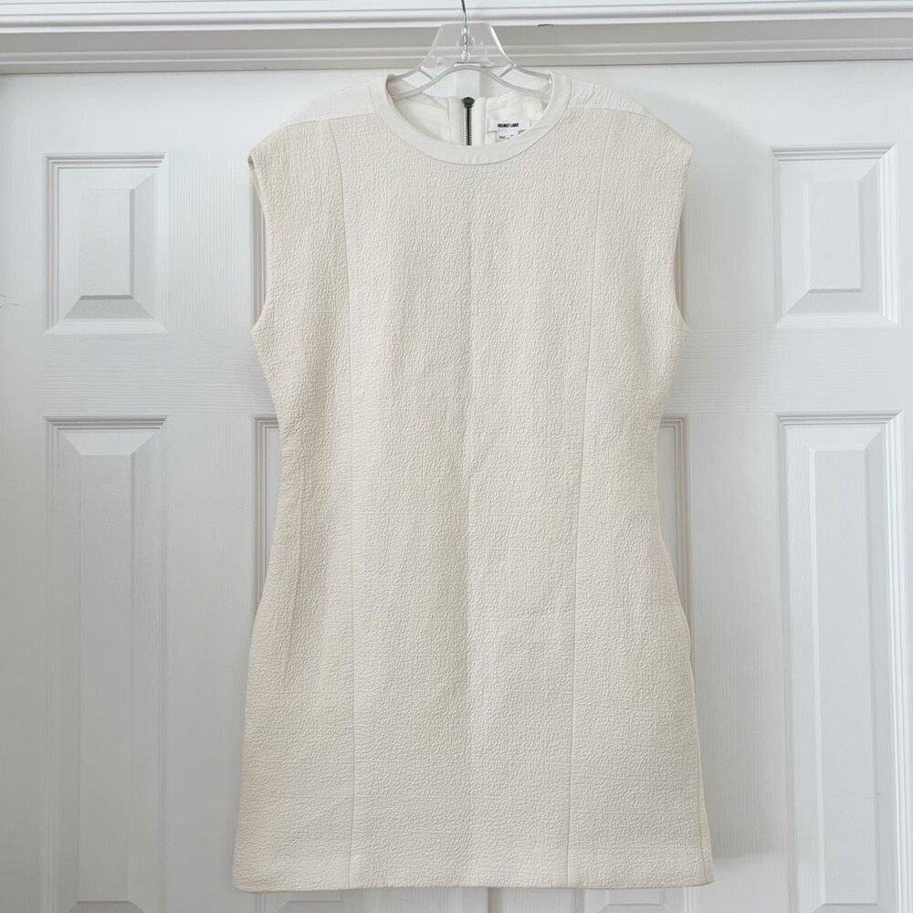 Helmut Lang‎ Womens Cream Sleeveless Crew Neck Erosion Mini Dress Size 8